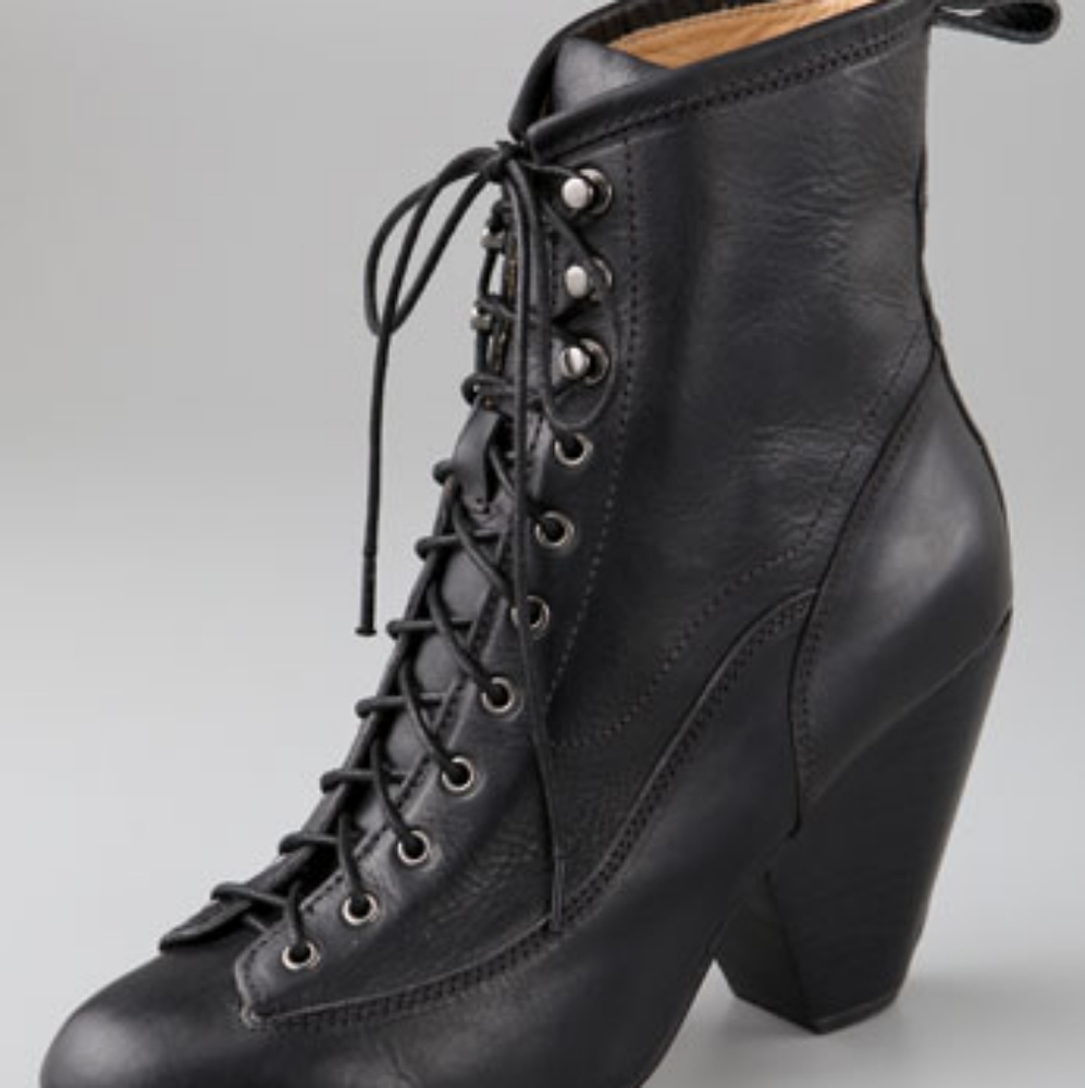rag & bone Black Leather Lace-Up Ankle Boots